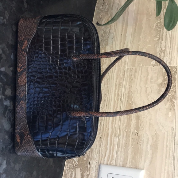 Handbags - 2 tone brown leather and faux snake skin purse
